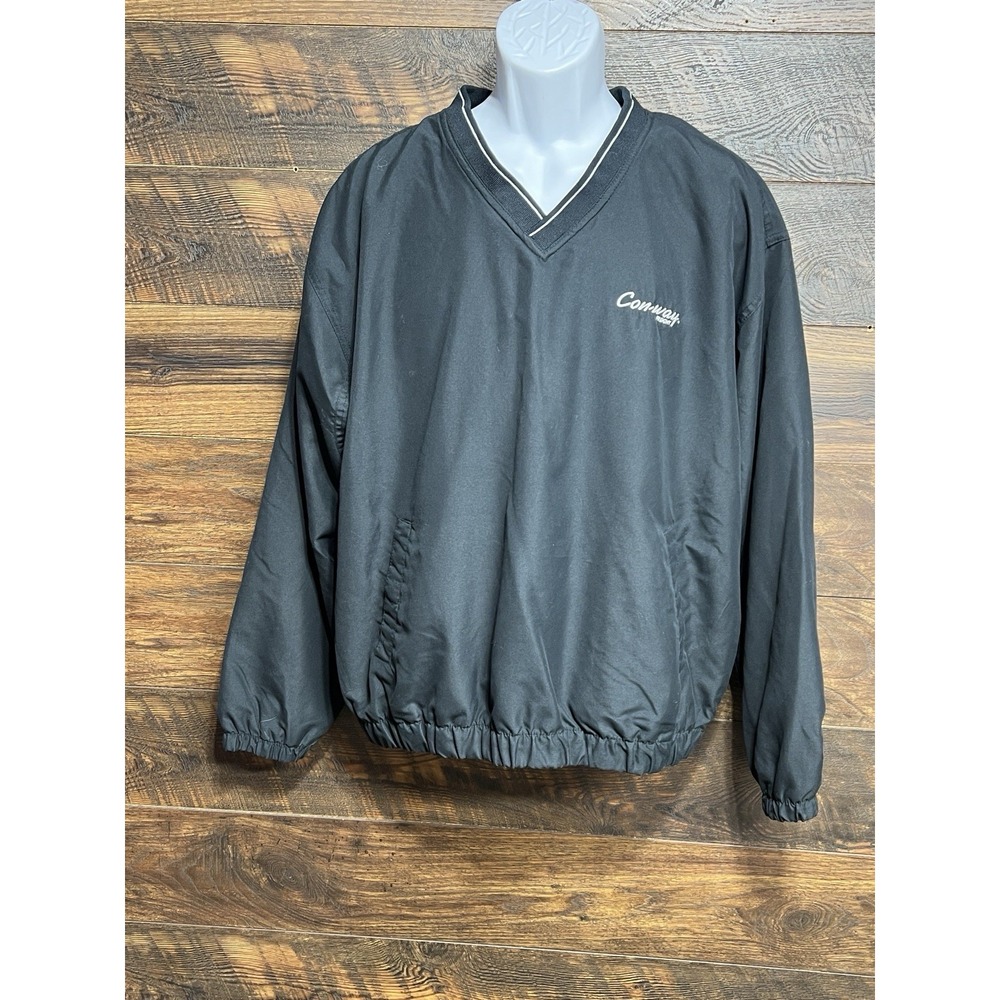 Con-Way Freight Black Pullover Windbreaker Large Michigan Trucking V-Neck VGT